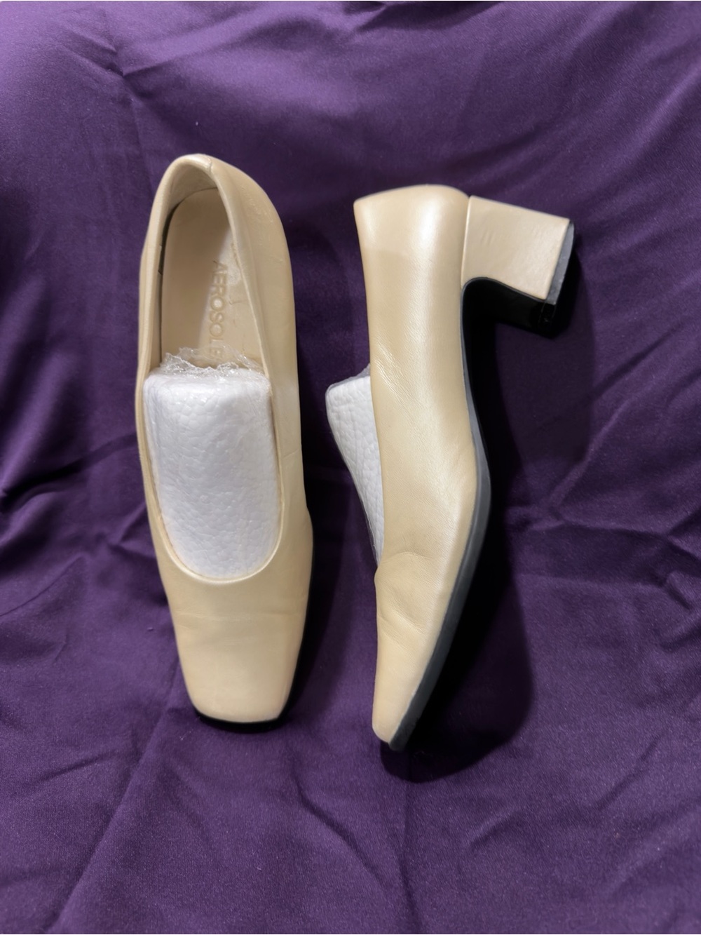 AEROSOLES Cream Low Block Heel Pumps